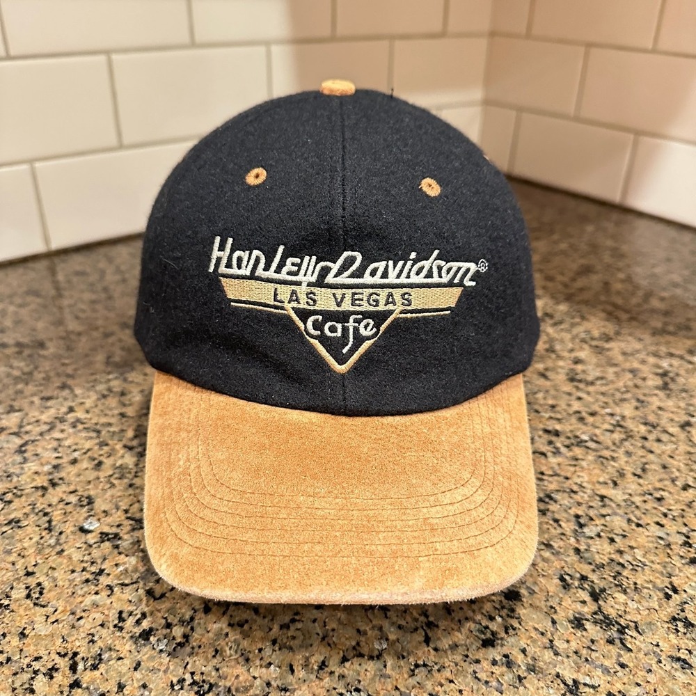 Harley-Davidson Las Vegas Cafe Baseball Cap Snapback Black Tan Wool Suede New